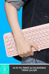 K380 Kompakt Kablosuz Bluetooth Türkçe Q Klavye - Pembe ürün fotoğrafı