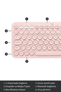 K380 Kompakt Kablosuz Bluetooth Türkçe Q Klavye - Pembe ürün fotoğrafı