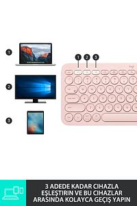 K380 Kompakt Kablosuz Bluetooth Türkçe Q Klavye - Pembe ürün fotoğrafı