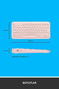 K380 Kompakt Kablosuz Bluetooth Türkçe Q Klavye - Pembe ürün fotoğrafı