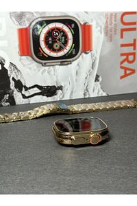 Watch 8 Ultra 49mm Vidalı Kordon Kilitli Gold Kasa Altın Rengi Çelik Kordonlu Akıllı Saat ürün fotoğrafı