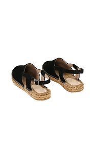 Kadın Siyah Hakiki Deri El Yapımı Espadril ürün fotoğrafı