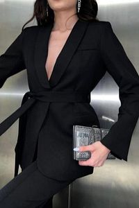 Bağlamalı Blazer Ceket Bol Paça Pantolon Takım ürün fotoğrafı