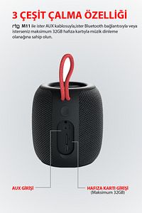 M11 Bluetooth Hoparlör Aux Sd Kart Usb Taşınabilir Ses Bombası Mavi ürün fotoğrafı