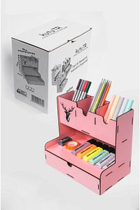 Çekmeceli Geyik Desenli Pembe Masaüstü Kalemlik Organizer Montajı Yapılmış Ürün ürün fotoğrafı