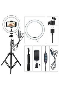 Youtuber Led Işıklı Tripod Selfie Makyaj Işığı Sürekli Ring Light 10 Inç Halka Dz66 ürün fotoğrafı