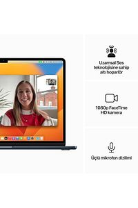 15-inch MacBook Air: Apple M2 chip with 8-core CPU and 10-core GPU, 256GB - Midnight ürün fotoğrafı