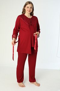 Bordo Büyük Beden Sabahlıklı Lohusa ve Hamile Pijama Takımı ürün fotoğrafı