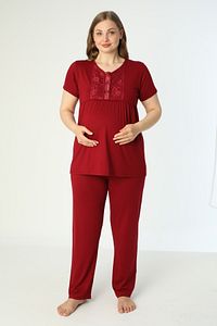 Bordo Büyük Beden Sabahlıklı Lohusa ve Hamile Pijama Takımı ürün fotoğrafı