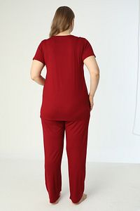 Bordo Büyük Beden Sabahlıklı Lohusa ve Hamile Pijama Takımı ürün fotoğrafı