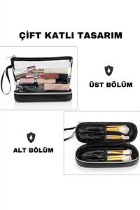 Şeffaf İki Bölmeli Makyaj Çantası ürün fotoğrafı