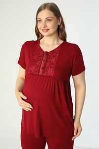 Bordo Büyük Beden Sabahlıklı Lohusa ve Hamile Pijama Takımı ürün fotoğrafı
