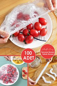 100 Adet Pratik Tazeliği Koruyan Tencere ve Tabak Bonesi | Çok Amaçlı Kapak Gıda Bonesi Strech Kapak ürün fotoğrafı
