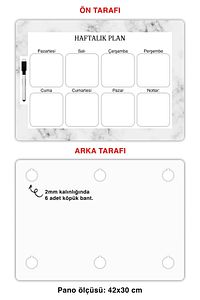 Beyaz Mermer Haftalık Planlayıcı Yazılıp Silinebilir (42x30) Ders, İş, Rutin Planlama Duvar Panosu ürün fotoğrafı