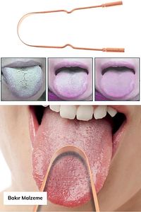 Bakır Oil Pulling Yağ Çekme Dil Plak Temizleme Aleti Dil Fırçası Sıyırıcı Dil Kaşığı ürün fotoğrafı