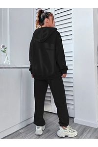 Pause Kapüşonlu Kombin Alt Üst Eşofman Takımı - Siyah Baskılı Oversize Lastik Paça ürün fotoğrafı