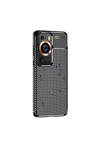 Huawei P60 Pro Uyumlu Kamera Korumalı (Karbon Tasarım) Koruyucu Lüx Silikon Kılıf Siyah ürün fotoğrafı