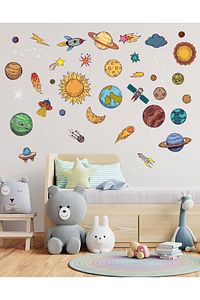 Uzay Temalı Gezegenler, Yıldızlar, Astroit Uzay Objeleri Dekoratif Duvar Sticker ürün fotoğrafı