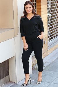 Büyük Beden Omuz Tüllü Çiçekli Bluz ürün fotoğrafı