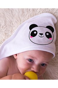 %100 Pamuk Bebek Havlu Kundak - Bebek Banyo Havlusu 75x75cm Panda Desenli ürün fotoğrafı