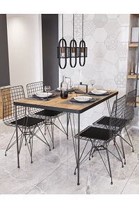 80x120 Tekir 4 Kişilik Yemek Masası Takımı-mutfak Masası Takımı-ceviz Oval Kenar ürün fotoğrafı