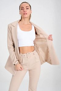 Kadın Blazer Ceket Kemerli Cepli Havuç Pantolon Takım ürün fotoğrafı