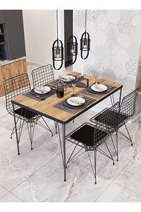 80x120 Tekir 4 Kişilik Yemek Masası Takımı-mutfak Masası Takımı-ceviz Oval Kenar ürün fotoğrafı
