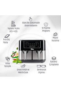 Duo V2 Dokunmatik Ekran 9lt Çift Hazneli Airfryer Yağsız Fritöz ürün fotoğrafı