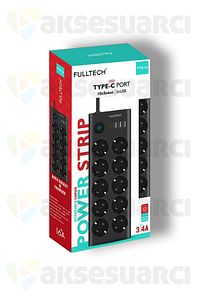 Type-C Port Girişli Akım Korumalı 10'lu Priz, 3 USB, 1 Type-C Giriş, Isıya Dayanıklı, FTR-14 ürün fotoğrafı