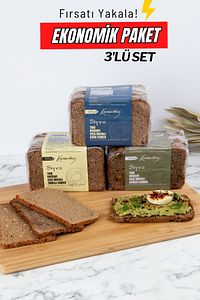 %100 Siyez Ekşi Mayalı Ekmekler 3'lü Seçim 3x500gr (TAHILLI-SADE-CEVİZLİ) ürün fotoğrafı