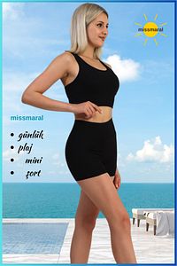 Kadın Siyah Yüksek Bel Mini Tayt Deniz Havuz Şortu Ve Günlük Kullanım Sıkılaştırıcı Fit Görünüm 1080 ürün fotoğrafı