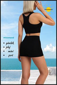 Kadın Siyah Yüksek Bel Mini Tayt Deniz Havuz Şortu Ve Günlük Kullanım Sıkılaştırıcı Fit Görünüm 1080 ürün fotoğrafı