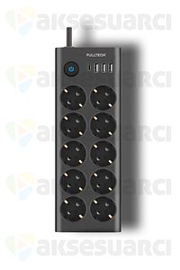 Type-C Port Girişli Akım Korumalı 10'lu Priz, 3 USB, 1 Type-C Giriş, Isıya Dayanıklı, FTR-14 ürün fotoğrafı