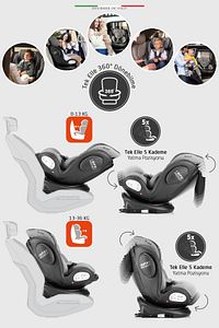 EronaFix 360° Dönebilen İsofixli Oto Koltuğu 0-36 KG Gri ürün fotoğrafı