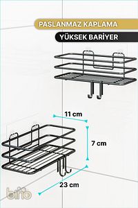 2Lİ Set Banyo Düzenleyici Şampuanlık Mat Siyah YAPIŞKANLI 4 ASKILI Duş Rafı Paslanmaz Organizer ürün fotoğrafı