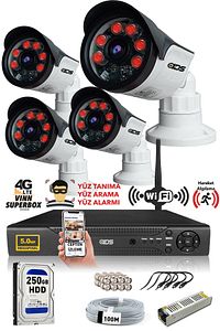 - 4 Kameralı 5mp Sony Lensli 1080p Fullhd Güvenlik Kamerası Sistemi - Cepten Izle - 250dış ürün fotoğrafı