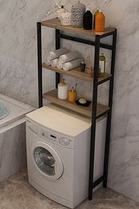 Çamaşır Makinesi Üstü Düzenleyici Raf Banyo Dolabı Rafı Makina Üstü Dolap Raf Ceviz ürün fotoğrafı