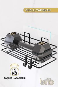 2Lİ Set Banyo Düzenleyici Şampuanlık Mat Siyah YAPIŞKANLI 4 ASKILI Duş Rafı Paslanmaz Organizer ürün fotoğrafı