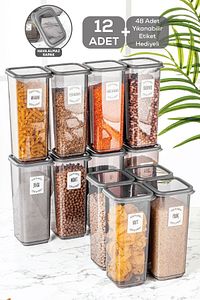12'li Set Jumbo Boy Sızdırmaz Kapaklı Kare Erzak Saklama Kabı Antrasit 12 X 1.70 Lt Etiketli ürün fotoğrafı