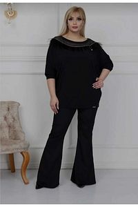 Ispanyol Paça Büyük Beden Dalgıç Kumaş Tayt Yüksek Bel Pantolon Büyük Beden 2xl 3xl 4xl ürün fotoğrafı