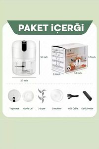 Mini El Rondosu Şarjlı Çelik 3 Bıçaklı 250 Ml Mutfak Robotu Hazneli Rondo Sebze Et Doğrayıcı Rende ürün fotoğrafı