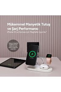 Aircharger Quattro M Magsafe Uyumlu Iphone+applewatch+airpods Led Li Kablosuz Hızlı Şarj Standı ürün fotoğrafı