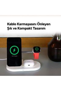 Aircharger Quattro M Magsafe Uyumlu Iphone+applewatch+airpods Led Li Kablosuz Hızlı Şarj Standı ürün fotoğrafı