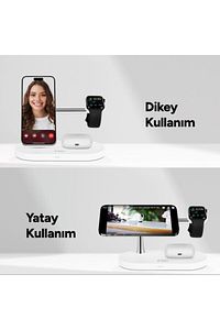 Aircharger Quattro M Magsafe Uyumlu Iphone+applewatch+airpods Led Li Kablosuz Hızlı Şarj Standı ürün fotoğrafı