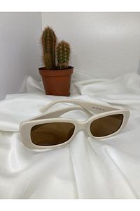 Unisex Vintage Güneş Gözlüğü Krem Renk ürün fotoğrafı