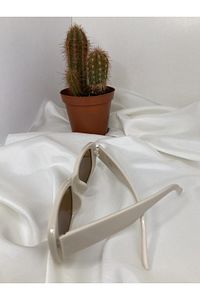 Unisex Vintage Güneş Gözlüğü Krem Renk ürün fotoğrafı