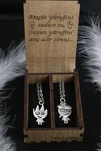 Ateş Ve Su Gümüş Renk Çift Sevgili Best Metal Kolye Yazılı Hediye Kutulu ürün fotoğrafı
