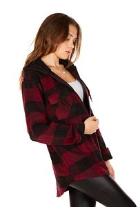 Kapüşonlu Fermuarlı Unisex Bordo-siyah Oduncu Gömleği ürün fotoğrafı