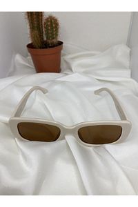 Unisex Vintage Güneş Gözlüğü Krem Renk ürün fotoğrafı