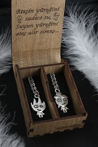 Ateş Ve Su Gümüş Renk Çift Sevgili Best Metal Kolye Yazılı Hediye Kutulu ürün fotoğrafı
